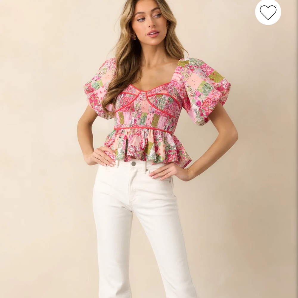 CATCHING THE SUNSET PINK COTTON PATCHWORK TOP Brand new